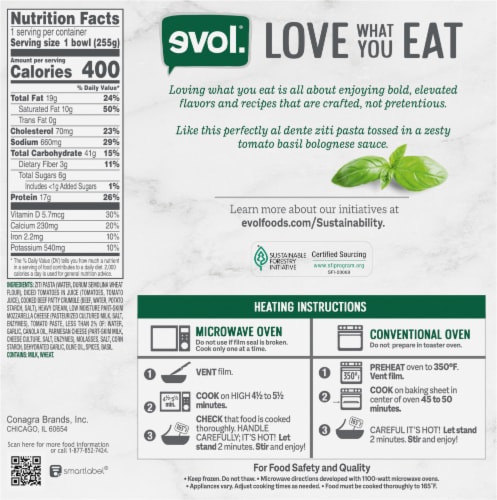 Evol Ziti And Meat Sauce Frozen Meal Perspective: back