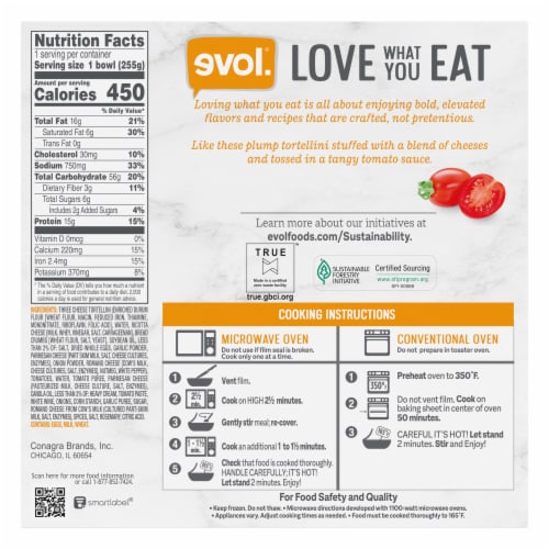 Evol Three Cheese Tortellini Frozen Meal Perspective: back
