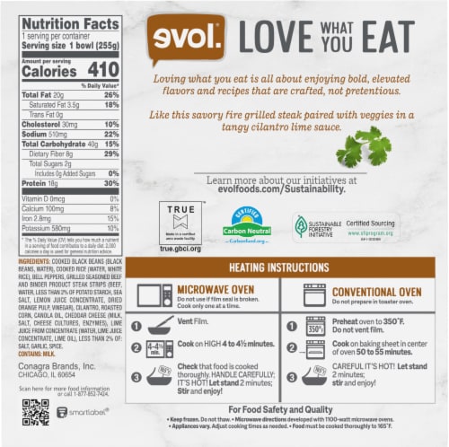 evol® Fire Grilled Steak Bowl Frozen Meal Perspective: back