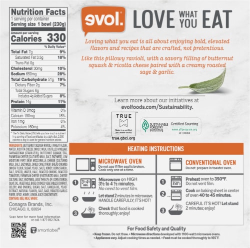 evol. Butternut Squash & Sage Ravioli Frozen Meal Perspective: back