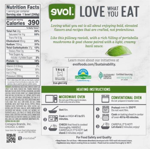 Evol.® Portabella & Goat Cheese Ravioli Bowl Frozen Meal Perspective: back