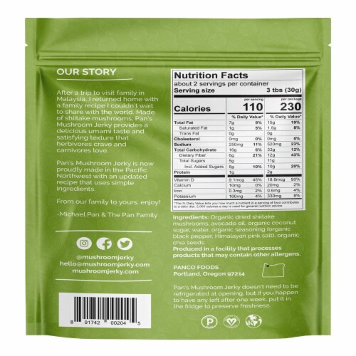 Pan's  Mushroom Sea Salt & Pepper Jerky Perspective: back