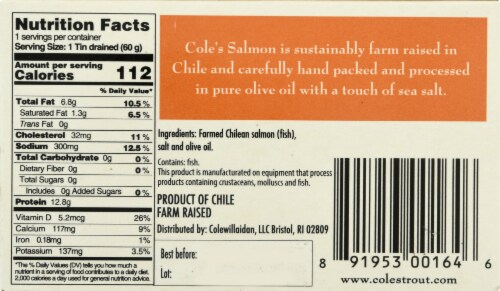 Cole's Smoked Salmon in Olive Oil Perspective: back