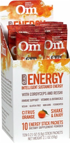 Om Organic Mushroom Nutrition Citrus Orange Energy Stick Packets Perspective: back