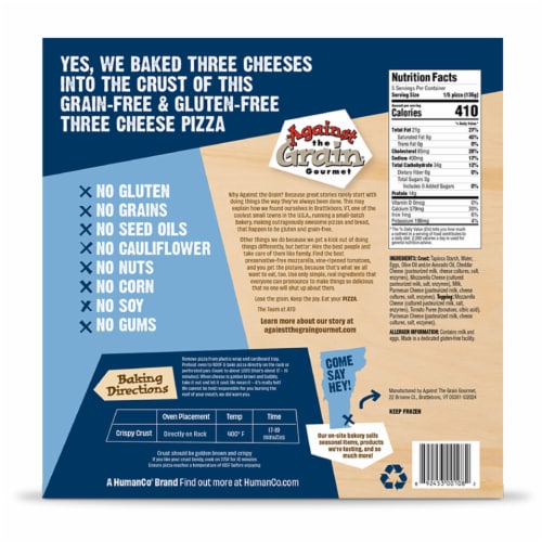 Against the Grain Gourmet Three Cheese Gluten Free Original Crust Frozen Pizza Perspective: back