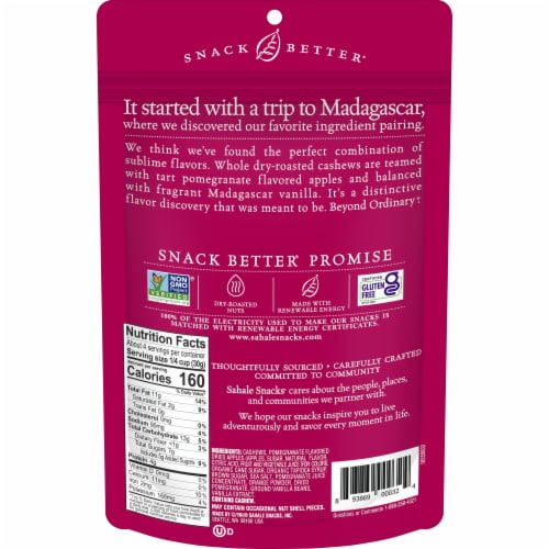 Sahale Snacks® Gluten Free Pomegranate Vanilla Flavored Cashews Glazed Mix Perspective: back