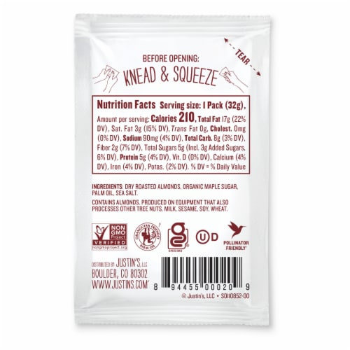 Justin's® Maple Almond Butter Squeeze Pack Perspective: back