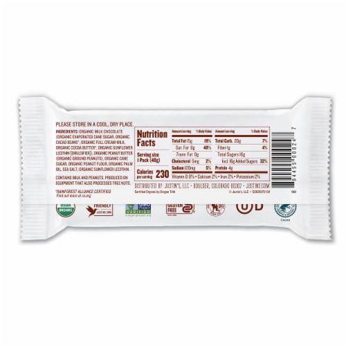 Justin's Organic Milk Chocolate Peanut Butter Cups Perspective: back