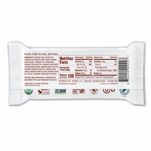 Justin's Organic Milk Chocolate Peanut Butter Cups 1.4 oz Perspective: back