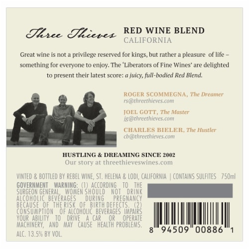 Three Thieves Red Blend Perspective: back