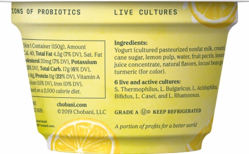 Chobani® Whole Milk Lemon & Cream Greek Yogurt Cup Perspective: back