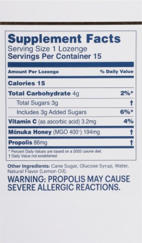 Manuka Health Manuka Honey with Protecting Propolis Lozenges Perspective: back