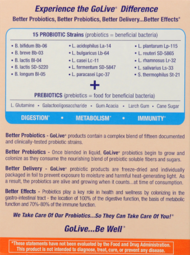GoLive Orange Probiotic & Prebiotic Drink Mix Perspective: back