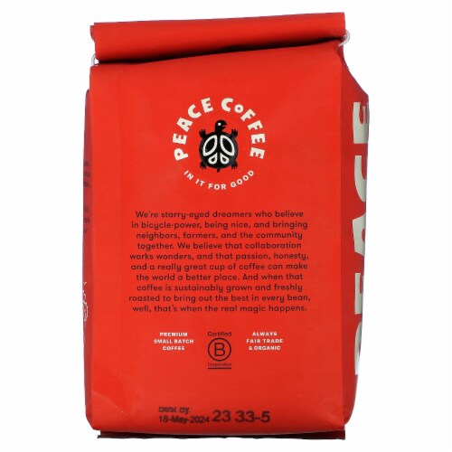 Peace Coffee Organic French Roast Ground Dark Roast Decaf - 12 oz (340 g) Perspective: back