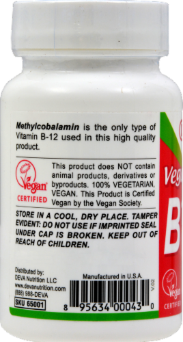 Deva Vegan Sublingual B12 Tablets 2500mcg Perspective: back