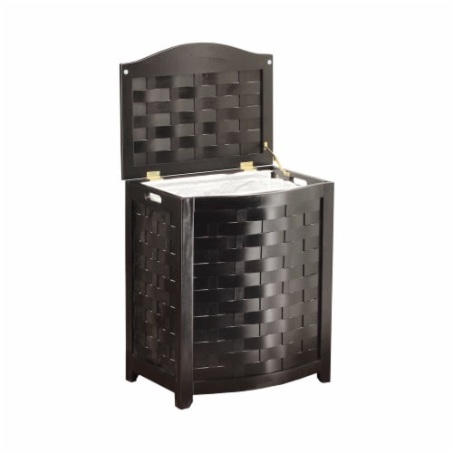 Oceanstar Mahogany Finished Bowed Front Veneer Laundry Wood Hamper with Interior Bag Perspective: back