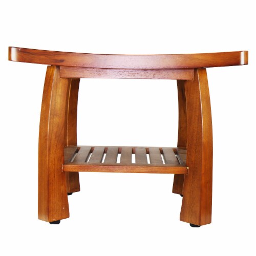 Oceanstar Solid Wood Spa Bench with Storage Shelf, Teak Color Finish Perspective: back
