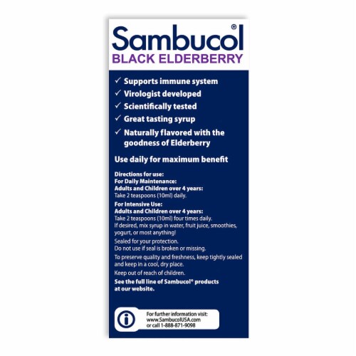 Sambucol® Syrup Black Elderberry Gluten Free Dietary Supplement Perspective: back