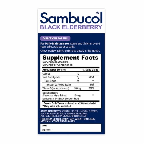 Sambucol® Black Elderberry Chewable Tablets Perspective: back