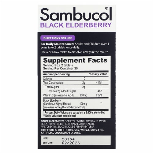 Sambucol® Black Elderberry Chewable Tablets Perspective: back