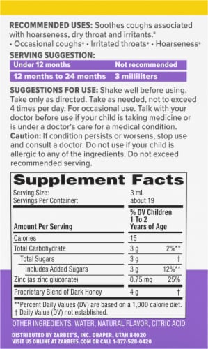 Zarbee's® Baby Cough + Immune Medicine Perspective: back