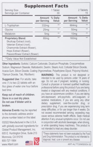 Alteril All Natural Sleep Aid Tablets Perspective: back