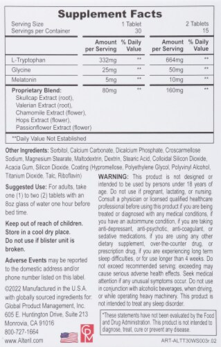 Alteril All Natural Sleep Aid Tablets Perspective: back