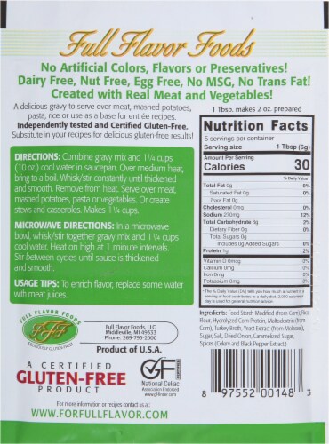 Full Flavor Foods Gluten-Free Turkey Gravy Mix Perspective: back