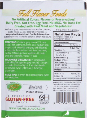 Full Flavor Foods Gluten-Free Pork Gravy Mix Perspective: back