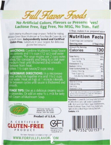 Full Flavor Foods Creamy Mushroom Sauce and Soup Mix Perspective: back