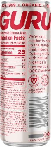 Guru® Lite Organic Energy Drink Can Perspective: back