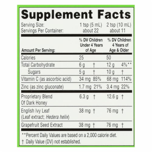 Zarbee's® Naturals Dark Honey & Ivy Leaf Grape Flavored Cough Syrup Perspective: back
