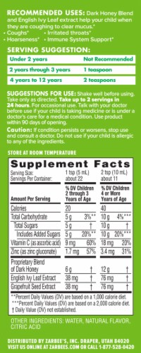 Zarbee's Naturals Children's Cherry Flavor Cough Mucus Liquid Medicine Perspective: back