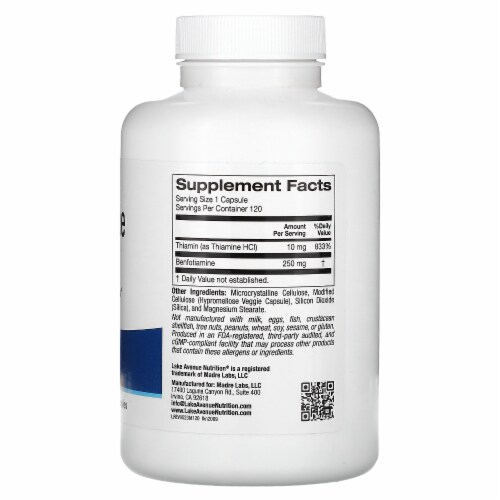 Lake Avenue Nutrition Benfotiamine with Thiamine 250 mg - 120 Veggie ...