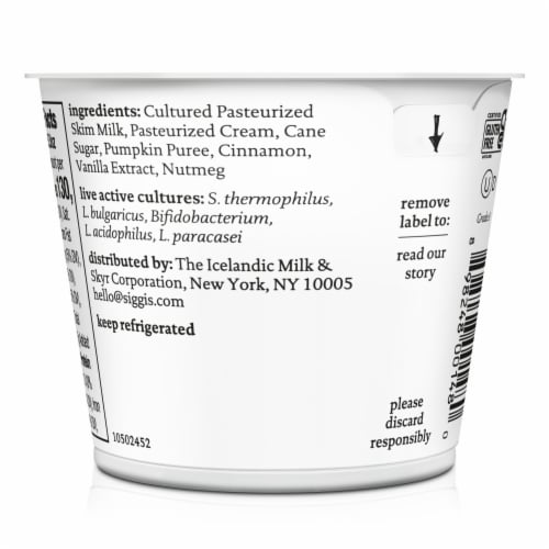 siggi’s Pumpkin Spice Icelandic-Style Lowfat Yogurt, 5.3 oz Perspective: back