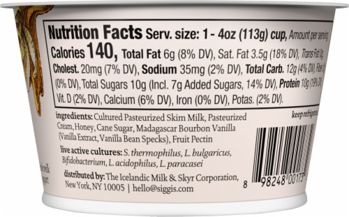 Siggi's® Vanilla Triple Cream Icelandic Style Skyr Yogurt Cup Perspective: back