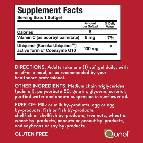 Qunol Mega CoQ10 Ubiquinol Softgels 100mg Perspective: back