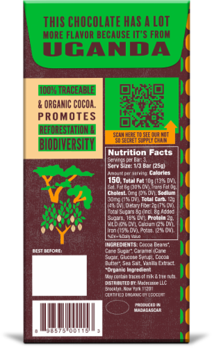 Beyond Good Salted Caramel 73% Cocoa Dark Chocolate Candy Bar Perspective: back
