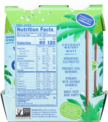 Vita Coco® Coconut Pineapple Flavored Bottled Water Perspective: back