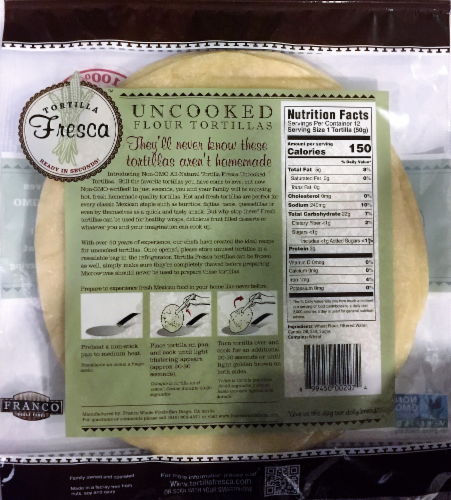 Tortilla Fresca Non-GMO Uncooked Flour Tortillas Perspective: back