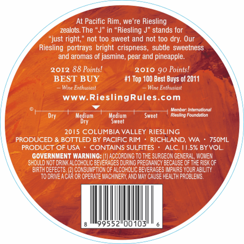 Pacific Rim Columbia Valley J Riesling Perspective: back