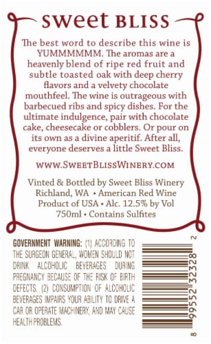 Pacific Rim Sweet Bliss Washington Red Wine Perspective: back