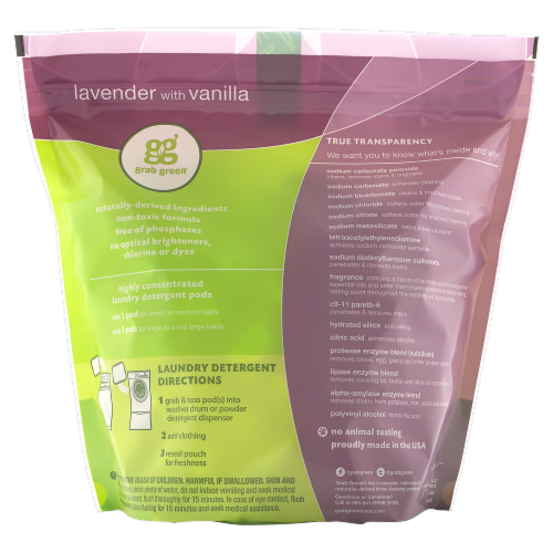 Grab Green 3 in 1 Lavender With Vanilla Laundry Detergent Pods Perspective: back