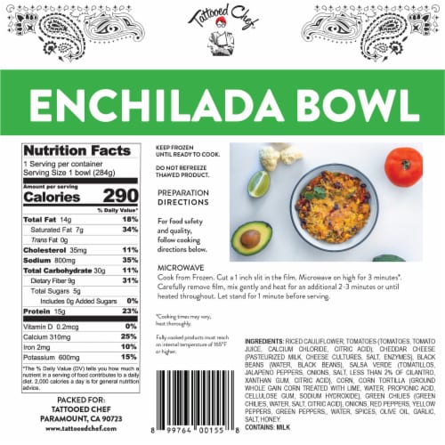 Tattooed Chef™ Riced Cauliflower Enchilada Bowl Frozen Meal Perspective: back