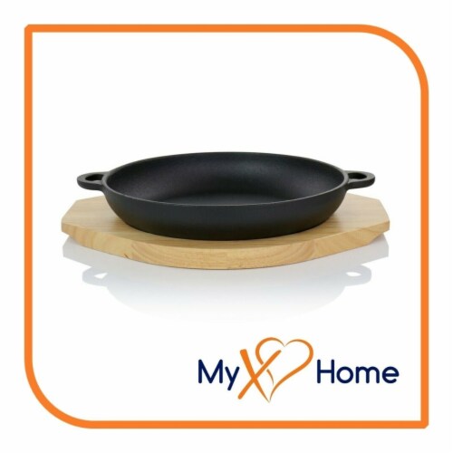 9.5 Round Cast Iron Wok/Skillet with Handles & Wooden Base (1 Skillet) by MyXOHome Perspective: back