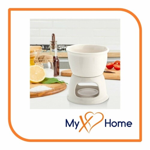Ceramic Chocolate Fondue Pot / Cheese melting Pot, Color: White by MyXOHome Perspective: back