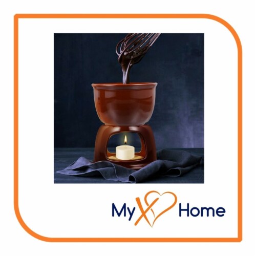 Ceramic Chocolate Fondue Pot / Cheese melting Pot, Color: Brown by MyXOHome Perspective: back
