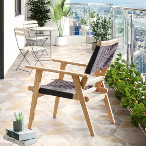 Simplie Fun Ergonomic Acacia Wood Outdoor Dining Chairs with Comfortable Cushions 1 count Mariano s