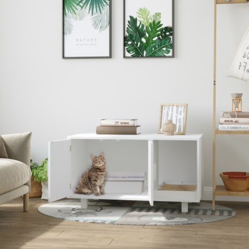 Simplie Fun Versatile Cat Box Ensemble Home Decor, Pet Privacy, Odor Control Perspective: back
