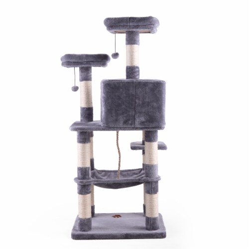 Simplie Fun Sturdy Cat Tree with Sisal Posts, Plush Perches, and Fun Pompoms Perspective: back